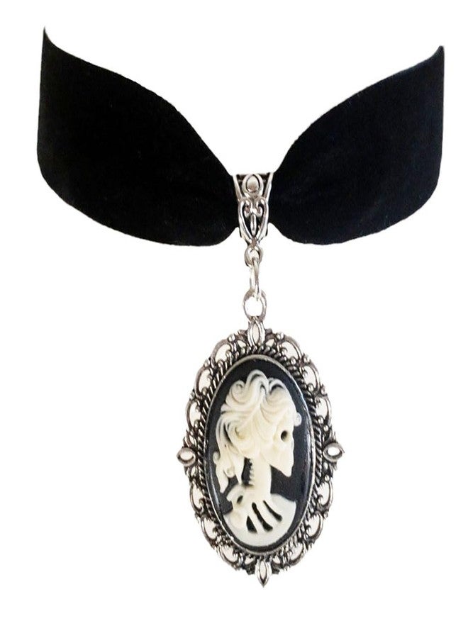 Cykdohy Skull Skeleton Black Velvet Choker Necklace for Women Fashion Retro Vintage Gothic Victorian Cameo Pendant Thick Short Necklaces Elegant Goth Steampunk Collar Cosplay Costume Jewelry for Her - Image 1